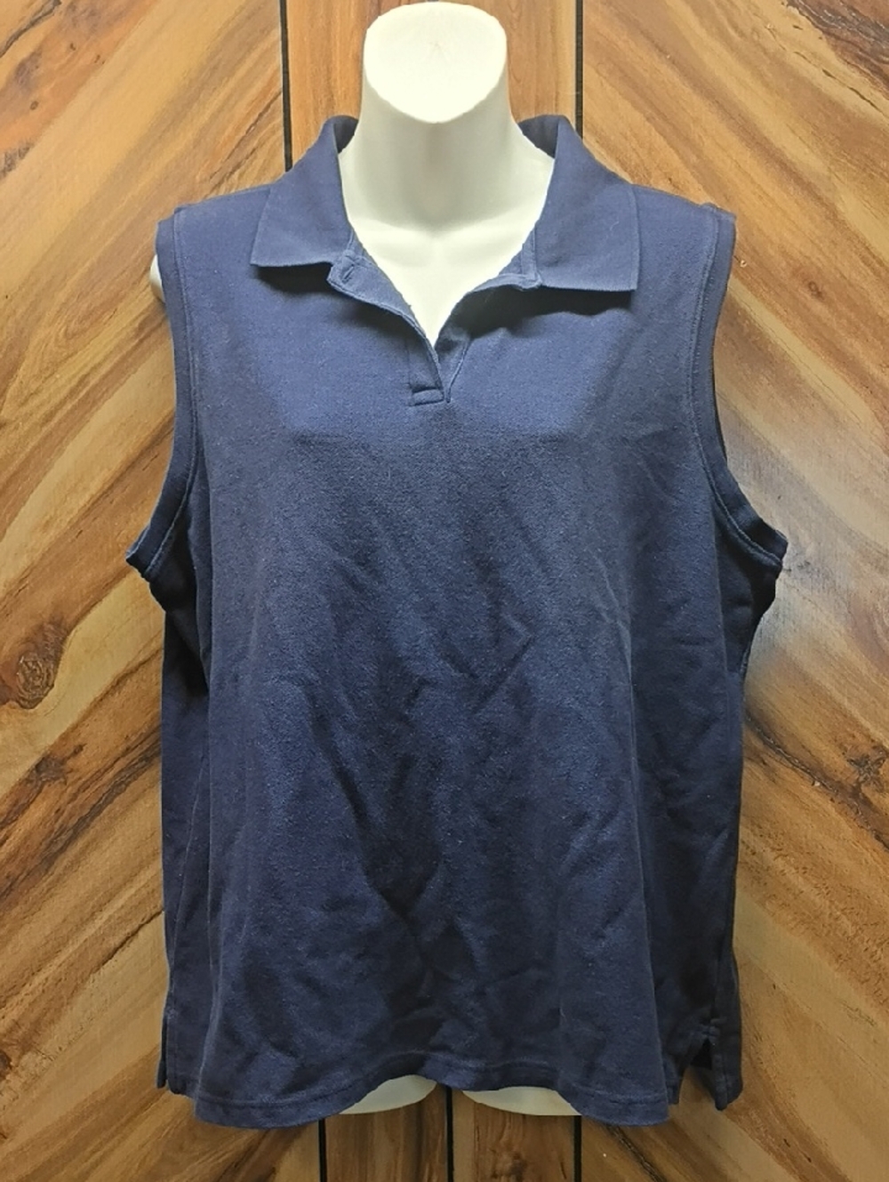 L.L. Bean Women's Navy Blue 100% Cotton Sleeveless Polo Tank Size XL